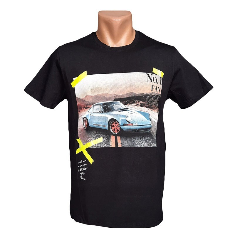 Футболка чоловіча Highlander чорна з принтом автомобіля, фото 1