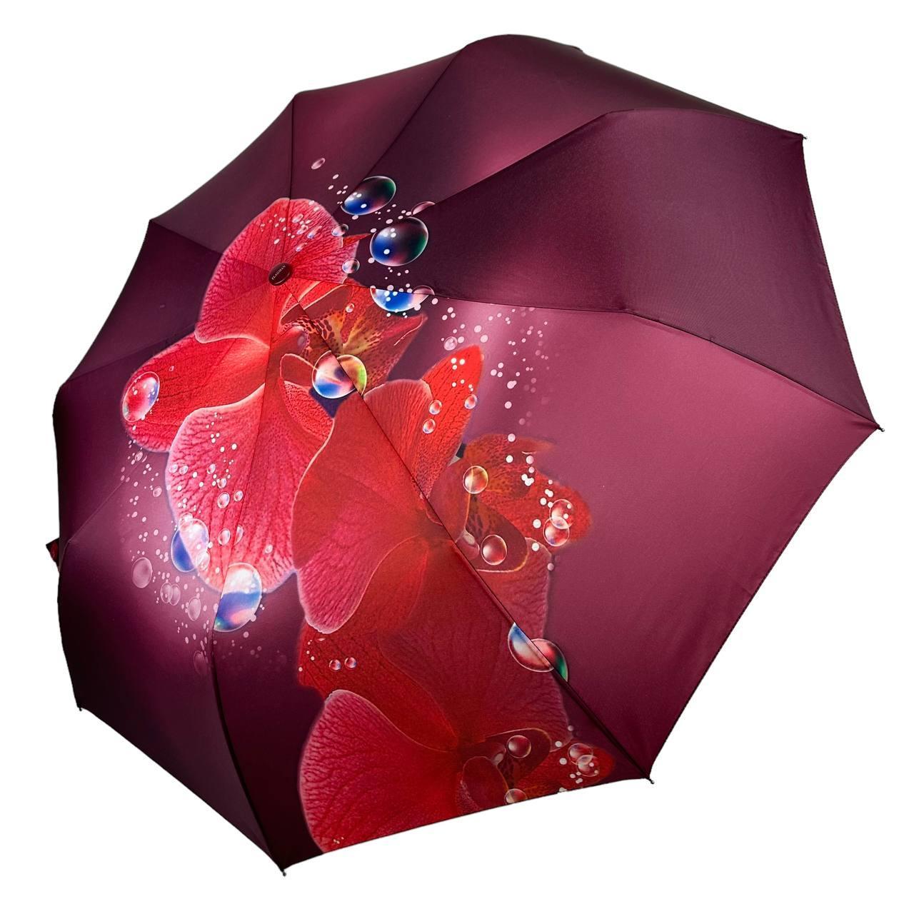 Жіноча парасолька-автомат на 9 спиць від Flagman рожева з червоною квіткою N0153-8