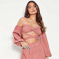 Поло I Saw It First Textured Off The Shoulder Crop Co-Ord Pink Доставка з США від 14 днів - Оригинал