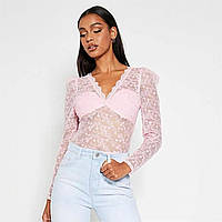 Поло I Saw It First Premium Lace Plunge Bodysuit Pink Доставка з США від 14 днів - Оригинал