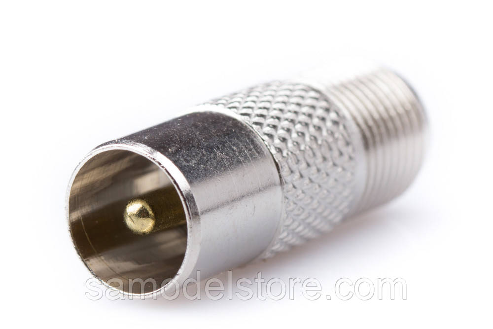 Перехідник штекер TV — гніздо F метал, фото 1