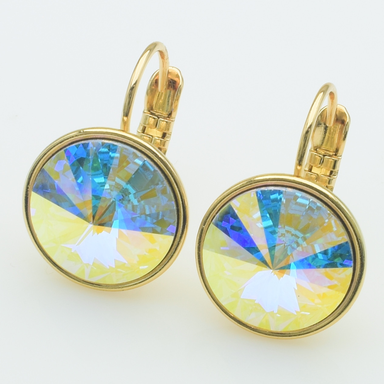 XUPING Серьги Позолота 18к Камни Swarovski "SAPPHIRE AB" Высота 2см, Ширина 1.4см