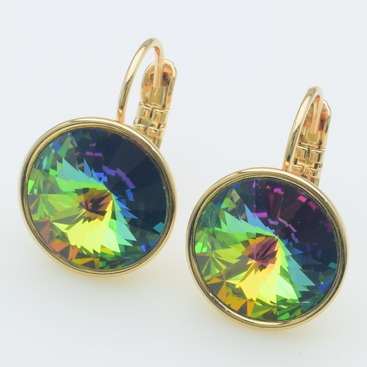 XUPING Серьги Позолота 18к Камни Swarovski "Vitrail Medium", Высота 2см, Ширина 1.4см