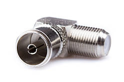 Перехідник гніздо TV — гніздо F кутове, метал