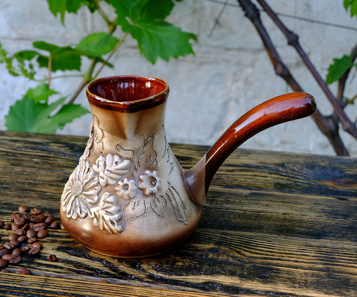 Турка Квіти ліпний декор керамічна 500 мл + розсікач, фото 1