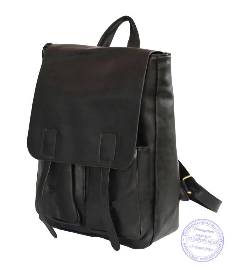 Оптом Классический черный рюкзак из эко-кожи - 9365, фото 2