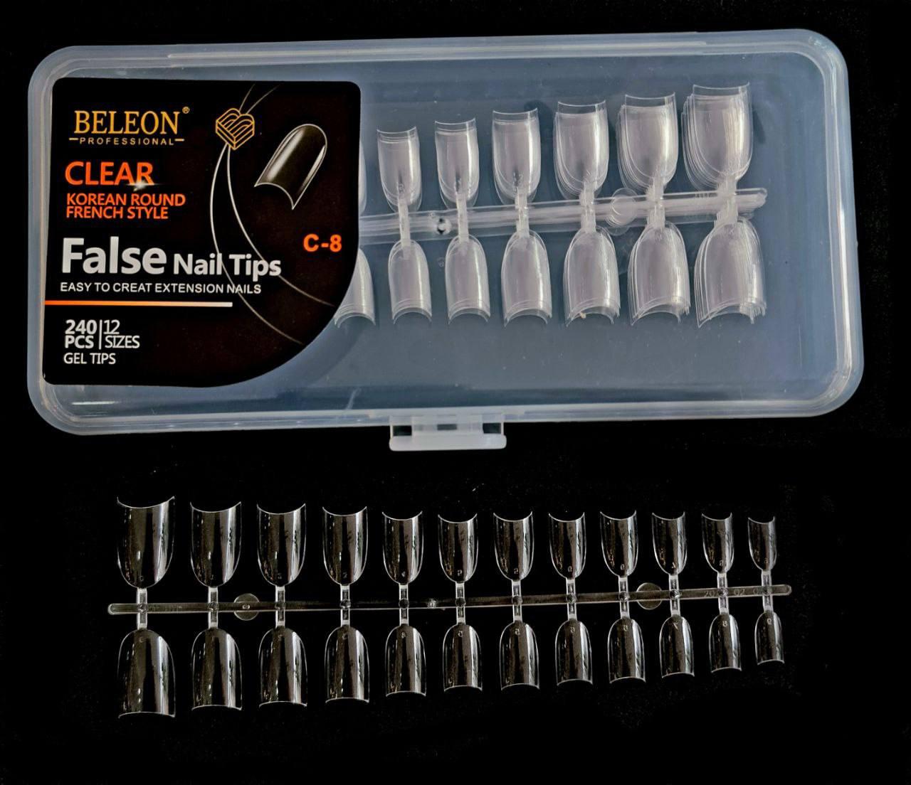 Тіпси гелеві прозорі  для нарощування нігтів BELEON 240 штук - (Круглий френч) С-8