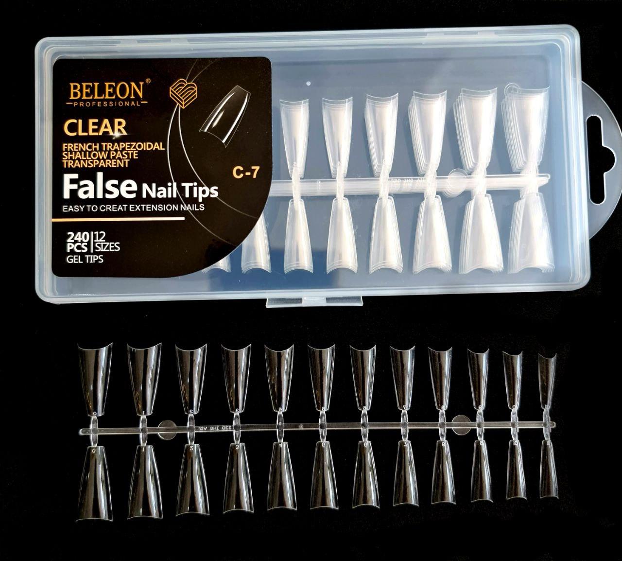 Типси гелеві прозорі для нарощування нігтів BELEON 240 штук (Френч трапеція) С-7