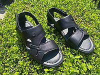 Мужские кожаные босоножки сандали на липучке 41 размер, мужские сандали черные летние