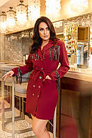 Жіноча сукня-піджак з пензлями з паєток бордового кольору 339944