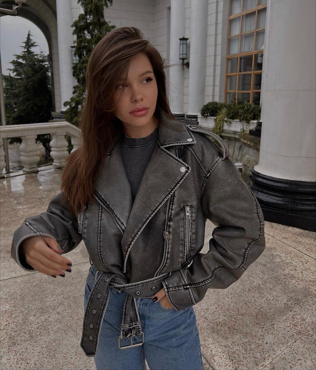 Жіноча укорочена косуха куртка у вінтажному стилі, фото 1