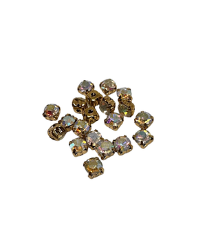 Пришивні скляні стрази, цапи, круглі, 6х5 мм, отвір 1,5 м, 20 шт./1 уп, золотого кольору (KG-8949)