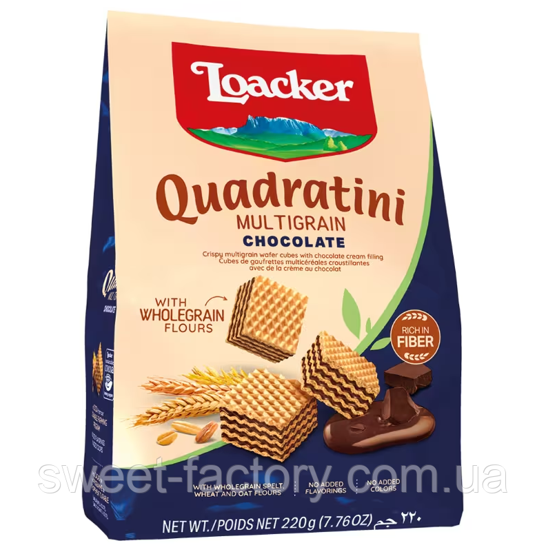 Вафли Loacker Quadratini Multigrain Chocolate 220g, фото 1
