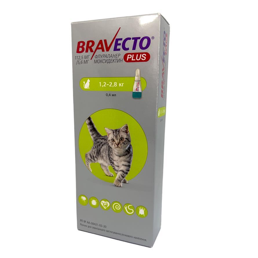 Бравекто Plus для Котів/Bravecto Plus Cat 1,2-2,8кг 112,5 мг спот-он