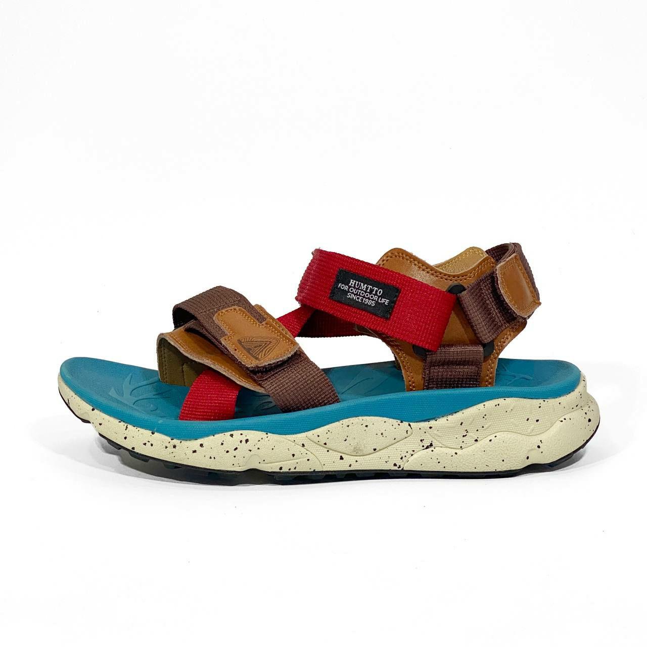 Чоловічі сандалії Humtto Sandals Brown Red (коричневі з червоним і синім) яскраві модні босоніжки 0731