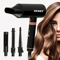 Многофункциональный фен мультистайлер KEMEY KM-9203 с 4 насадками для укладки выпрямления и завивки волос 4в1