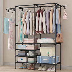 Вішалка стійка для одягу (157х105х80 см) Simple Coat Rack Double Row / Телескопічна вішалка з полицями