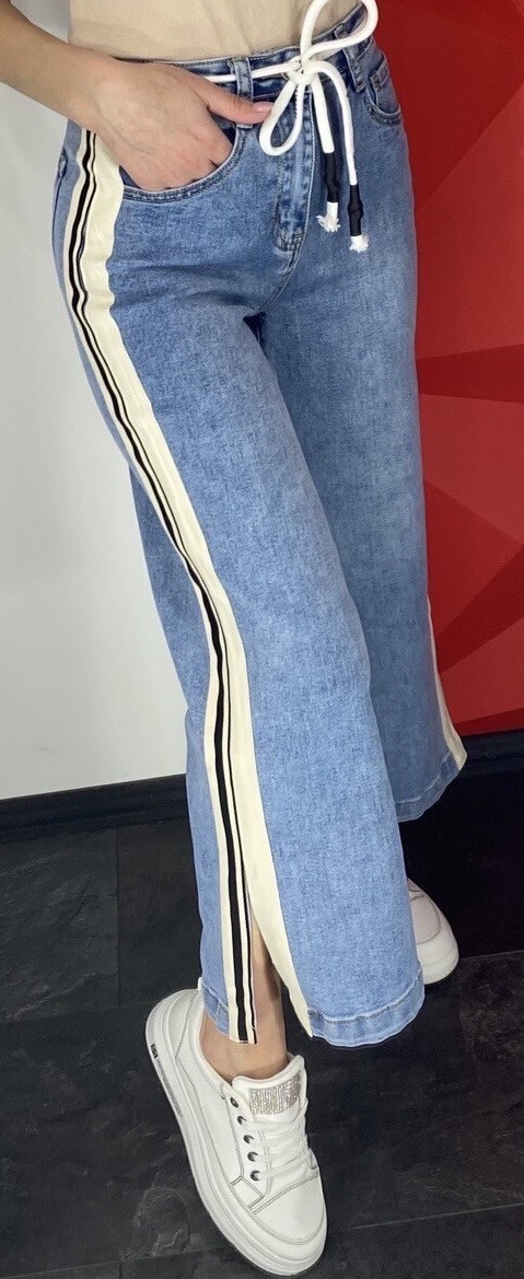 Женские джинсы кюлоты голубые лампасы 27 - фото 1 - id-p1868208367