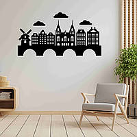 Вінілова інтер'єрна наклейка декор на стіну та шпалери (скло, меблі, дзеркало, метал) "Місто. Будинки. Хмари" з оракалу