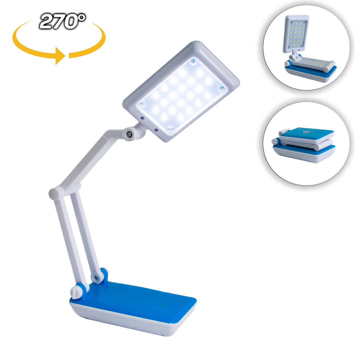 Настільна лампа на акумуляторі AostWell 2W BL-1018L Біло-синій 20LED світильник на акумуляторі