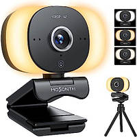 Веб-камера MOSONTH с микрофоном, 60 кадров в секунду, компьютерная камера с автофокусом и 3 цветами подсветки