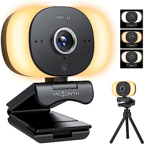 Вебкамера MOSONTH з мікрофоном, 60 кадрів на секунду, комп'ютерна камера з автофокусом і 3 кольорами підсвітки