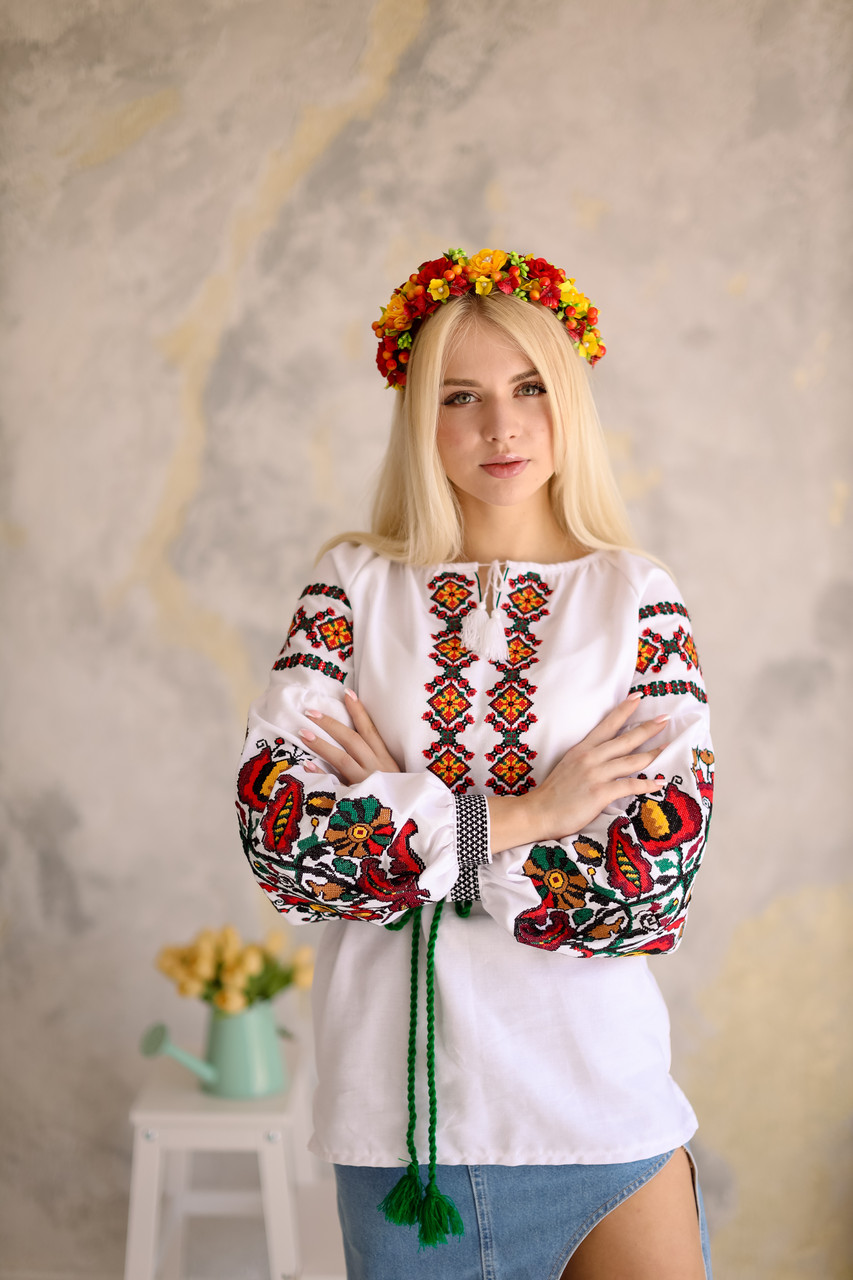 Вишиванка жіноча Петриківський Розпис помаранчева, фото 1