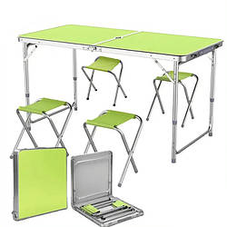 Стіл-валіза складаний для пікніка Folding Table алюмінієвий із чотирма стільцями Зелений
