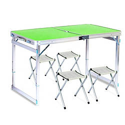 Стіл-валіза складаний посилений для пікніка Folding Table з чотирма стільцями Зелений
