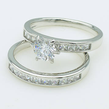 XUPING Кільце Родій з білими цирконами Висота 0.7см та Висота 0.3см, Розмір 17