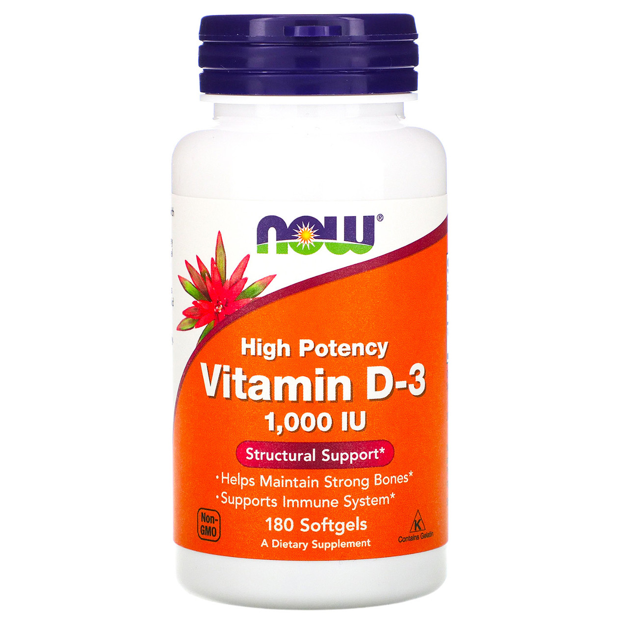 Вітамін D-3 високоактивний "NOW" 1000 МО 180 м'яких таблеток, фото 1