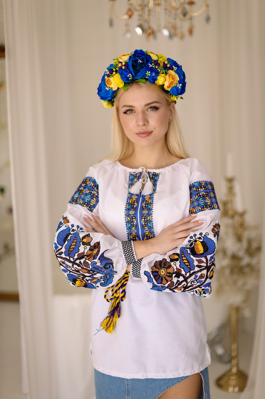 Вишиванка жіноча Петриківський Розпис патріотична, фото 1