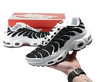 Мужские кроссовки Nike Air Max Plus TN Black White (Черные с белым) Найк Аир Макс Плюс текстиль весна лето