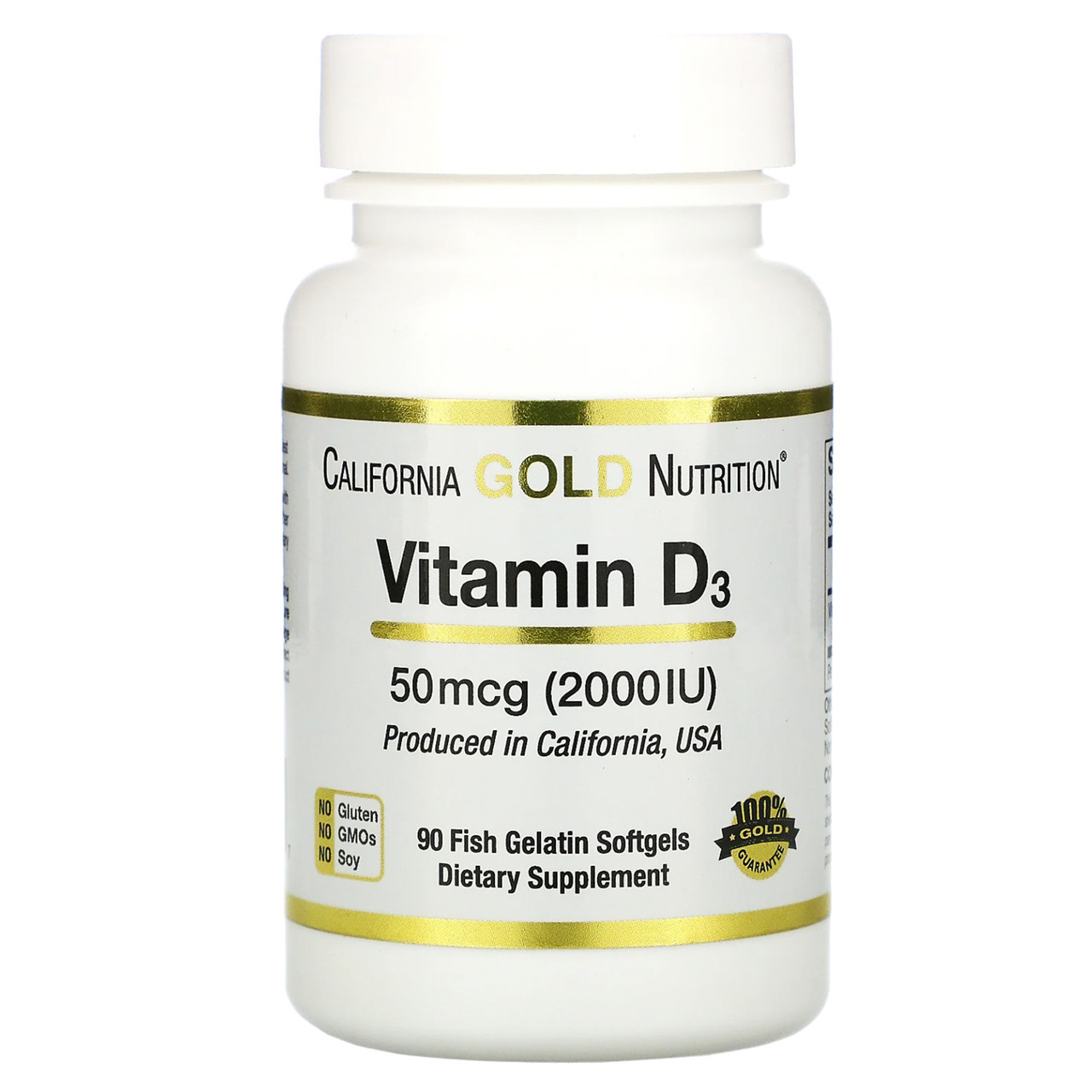 Вітамін D-3 "California Gold Nutrition" 50 мкг (2000 МО) 90 капсул, фото 1