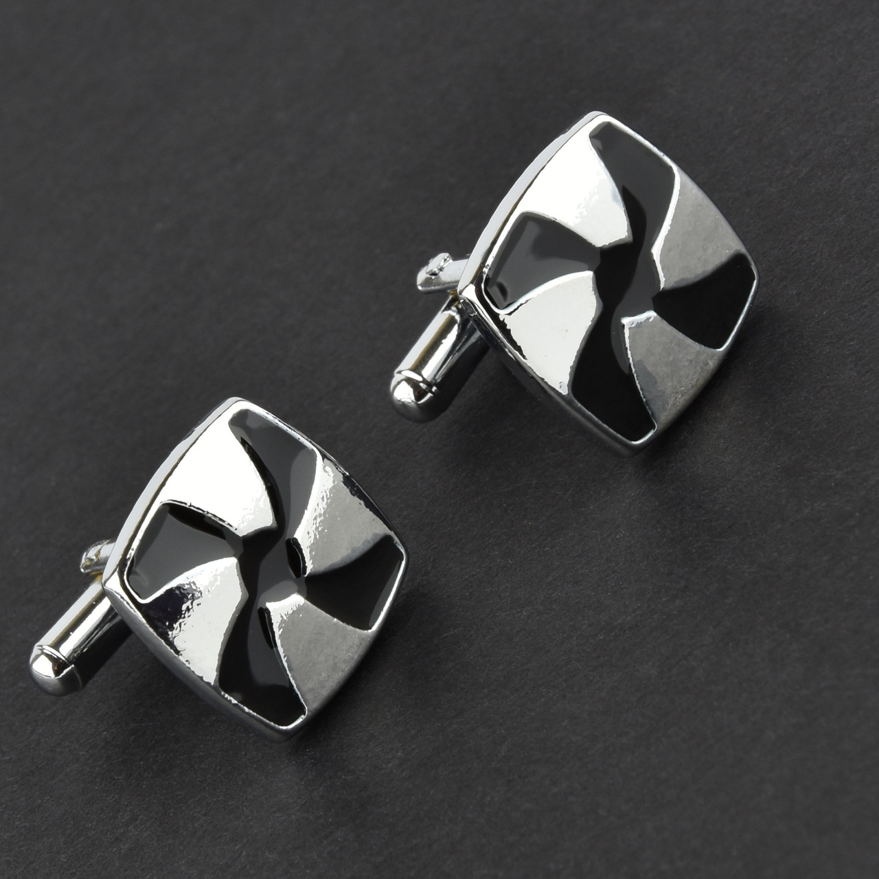 Запонки на сорочку класичні чоловічі сріблясті чорна емаль від Stainless-steel квадратні 17 мм