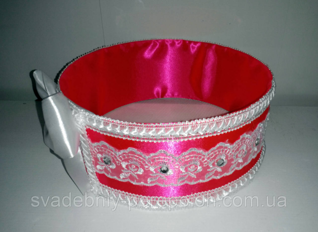 Сито свадебное для зерна "Бант ярко-розовый с белым кружевом" - фото 3 - id-p320880590