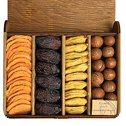 Подарунковий набір з сухофруктами та горіхами в дерев'яній книзі mini