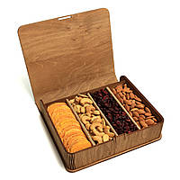 Набор орехов и сухофруктов книга деревянная маленькая, сладкие подарочные наборы