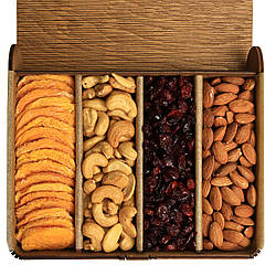 Подарунковий набір з горіхами та сухофруктами в деревʼяній книзі mini