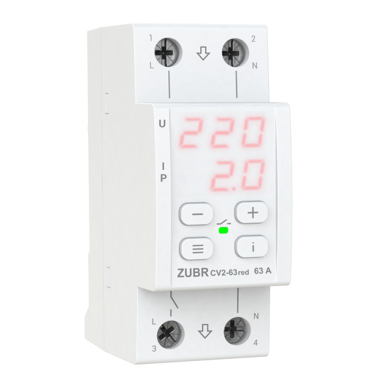 Реле напруги з контролем струму ZUBR CV2-63 red