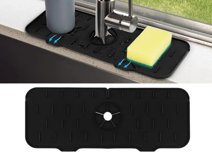 Cиликоновий водозбірний килимок для захисту від бризок крана змішувача на кухні та ванни, накладка для кухонного крана, чорний