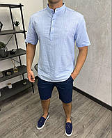 Мужская рубашка с коротким рукавом Armani H3569 голубая