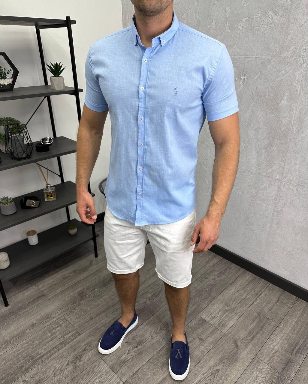 Чоловіча сорочка з коротким рукавом Polo Ralph Lauren H3572 блакитна