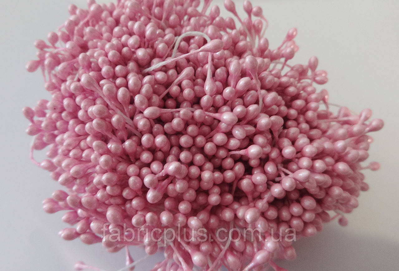 Тичинки маленькі глянсові 3 мм.головка(50 двосторонніх ниток) рожеві