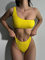 Жіночий роздільний купальник жатка на одне плече HAWAII жовтий