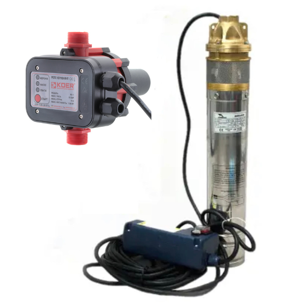 Глюбинний насос ВДМТ 4SKM100 0.75 кВт. з ПУЛЬТОМ для свердловин + автоматика KS-1