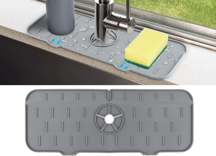 Cиликоновий водозбірний килимок для захисту від бризок крана змішувача на кухні та ванни, накладка для кухонного крана, сірий