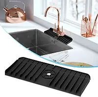 Силіконовий килимок для кухонної мийки або умивальника з функцією захисту від бризок та відведення води від змішувача, чорний