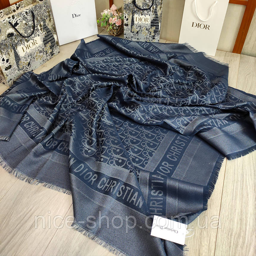 Хустка темно-синя із принтом Dior люрекс, фото 1