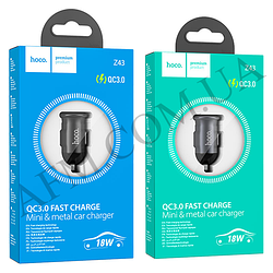 АЗП блок Hoco Z43 QC3.0 (1USB/18W) темно-сірий